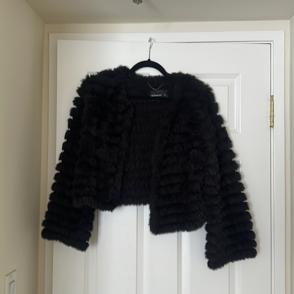 BCBG Black Faux Fur Jacket